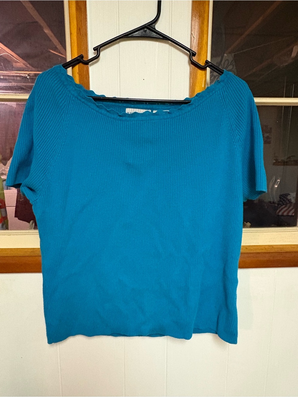 White Stag Teal Ribbed Scoop Neck Short Sleeve Top